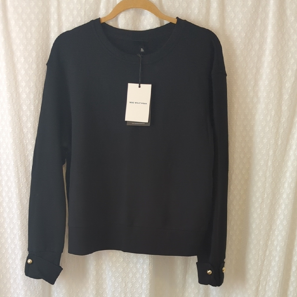 Who What Wear Jet Black Sweatshirt With Gold Detail On Cuffs, Women's XL, NWT